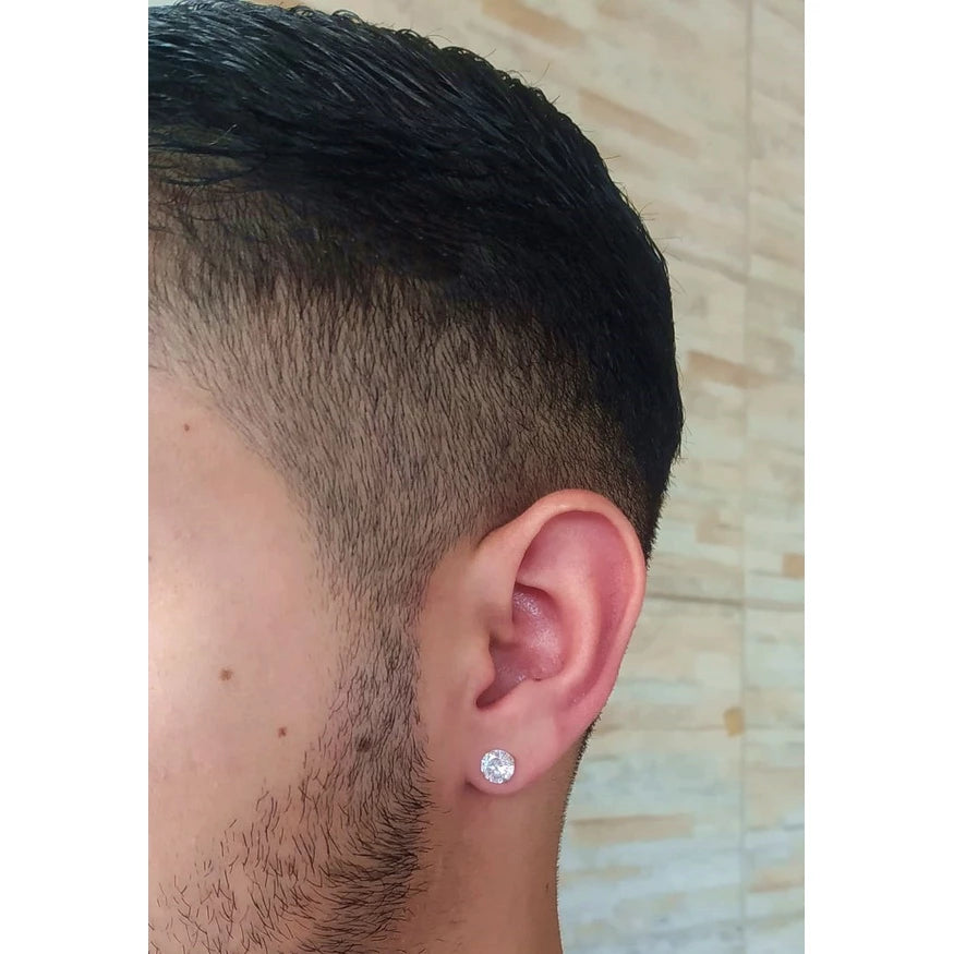 Brinco Masculino Prata 925 Legítima Ponto de Luz Diamante Sintético Zircônia