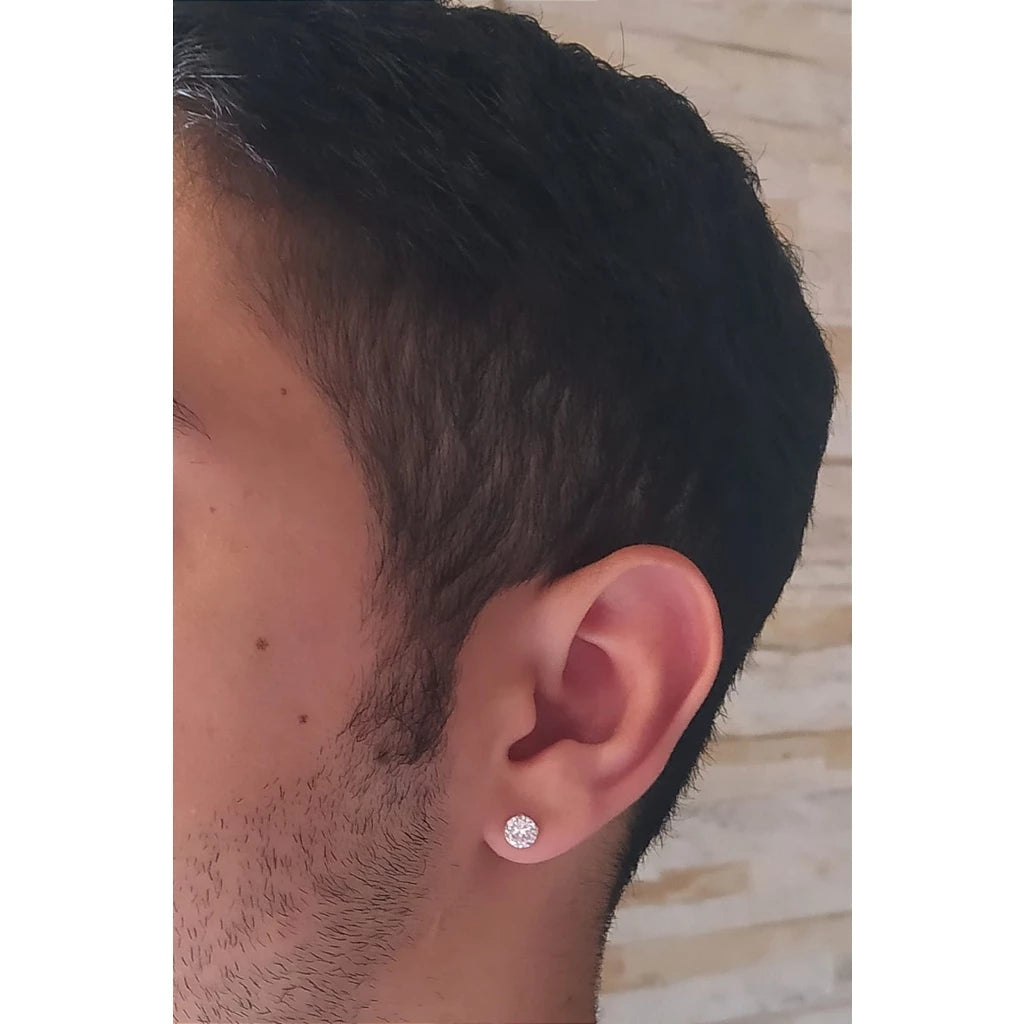 Brinco Masculino Prata 925 Legítima Ponto de Luz Diamante Sintético Zircônia