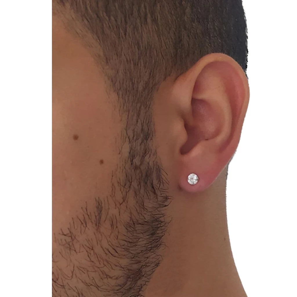 Brinco Masculino Prata 925 Legítima Ponto de Luz Diamante Sintético Zircônia