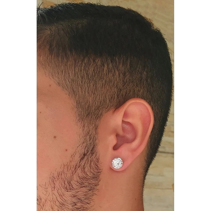 Brinco Masculino Prata 925 Legítima Ponto de Luz Diamante Sintético Zircônia