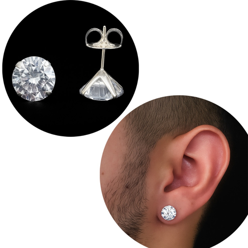 Brinco Masculino Prata 925 Legítima Ponto de Luz Diamante Sintético Zircônia