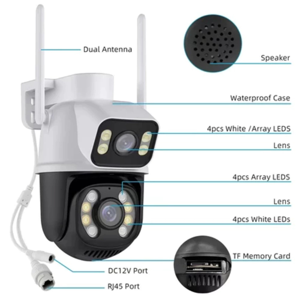 Câmera De Segurança Externa IP Wifi Lente Dupla App Yousee Ip66 360 Sensor Visão Noturna