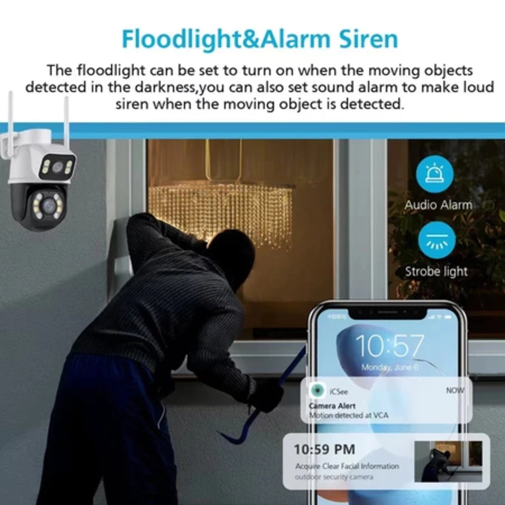 Câmera De Segurança Externa IP Wifi Lente Dupla App Yousee Ip66 360 Sensor Visão Noturna