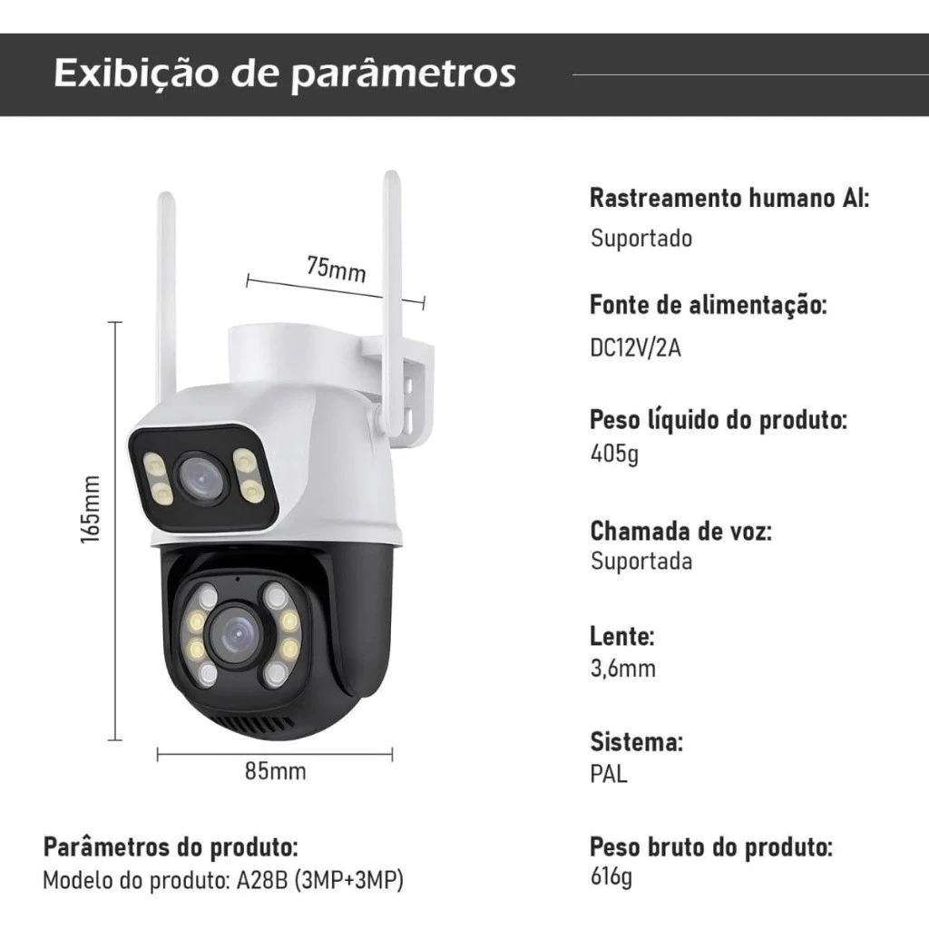 Câmera De Segurança Externa IP Wifi Lente Dupla App Yousee Ip66 360 Sensor Visão Noturna