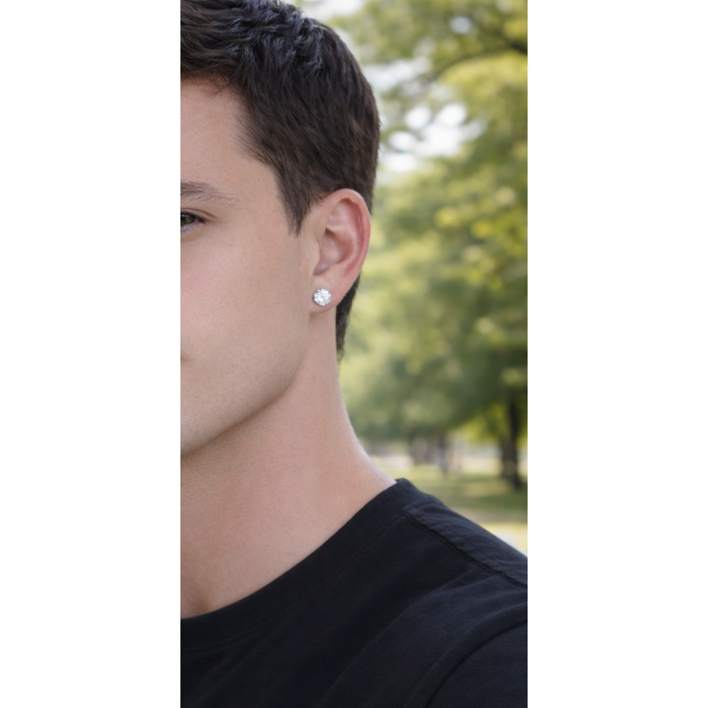Brinco Masculino Prata 925 Legítima Ponto de Luz Diamante Sintético Zircônia