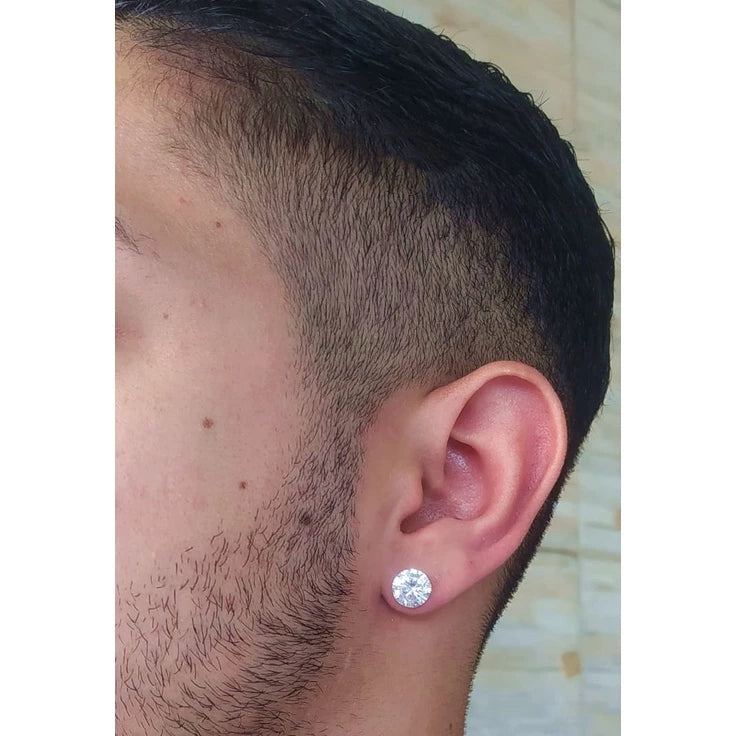 Brinco Masculino Prata 925 Legítima Ponto de Luz Diamante Sintético Zircônia